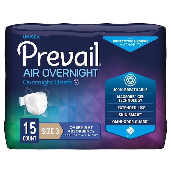 Prevail Air Overnight Briefs, Heavy Absorbency, Disposable, Size 3, 58-70In, 60PK NGX-014 - main